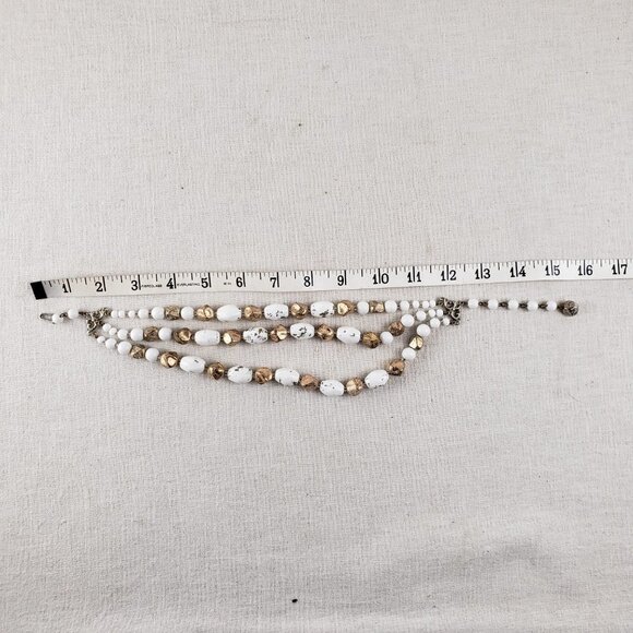 Vintage 1960s 3-Strand Beaded Choker Necklace White Gold Twee Granny - Picture 4 of 4